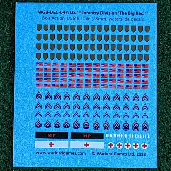 Bolt Action US 1st Infantry Division "Big Red 1" Decal sheet - for 1/56 or 28mm miniatures