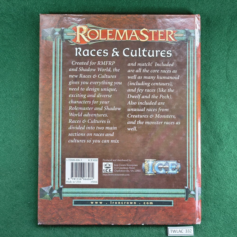 Rolemaster Races Races & Cultures - Rolemaster RMFRP - ICE5816 - Hardcover – The War Library