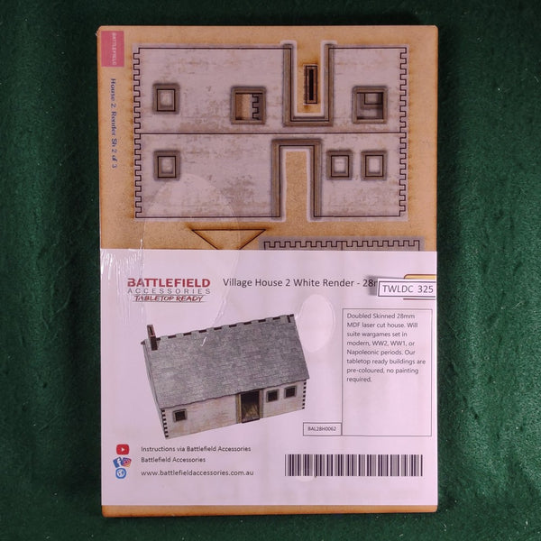 Village House 2 White Render - Battlefield Accessories - 28mm - In Shrinkwrap