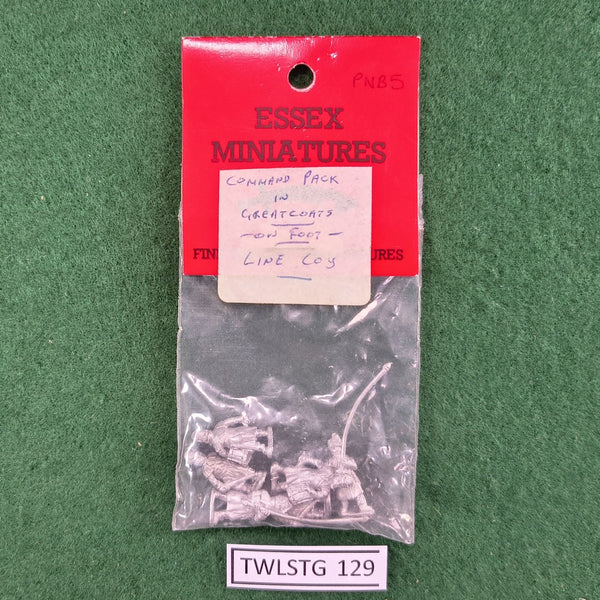 British 1814-1815: Command: Officer, Standard Bearer and Drummer in Greatcoat - PNB5 - Essex Miniatures - 15mm