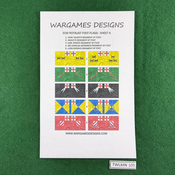 ECW Royalist Infantry Flags - 28mm - Wargames Designs - Excellent