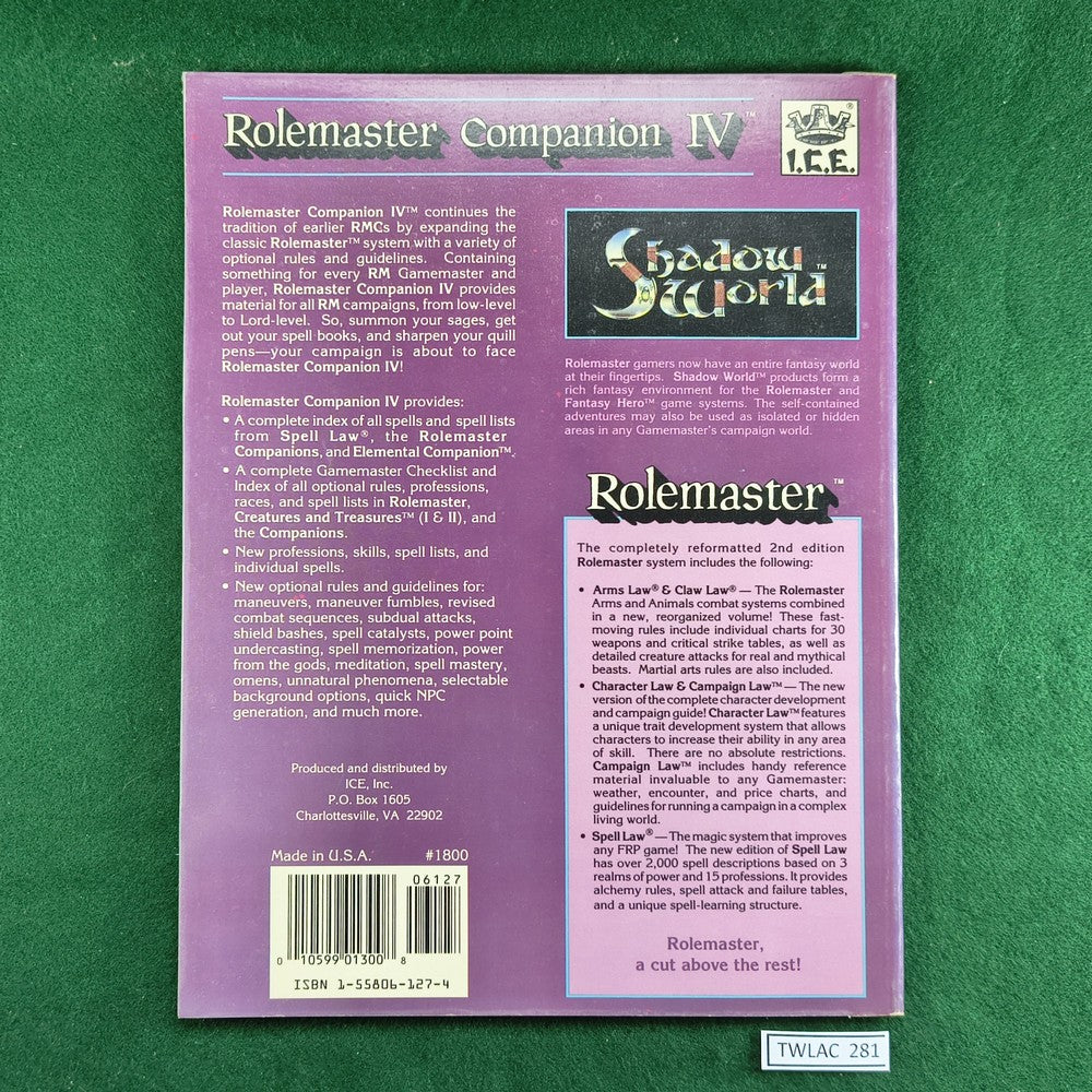 Jeu De Rôle Rolemaster – Companion IV (ICE), Bon état, édition US