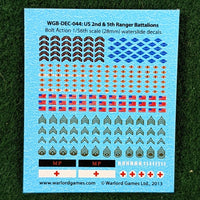 Bolt Action US Ranger decal sheet - for 1/56 or 28mm miniatures