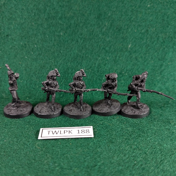 French Early Napoleonic w Bicorne - undercoated black - 5 miniatures - Brigade Games