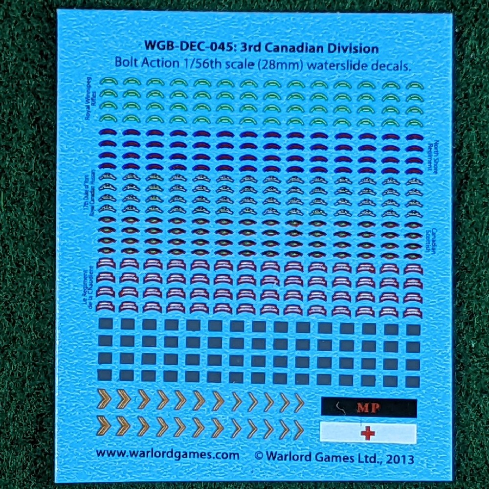 Bolt Action Canadian 3rd Division Decal sheet - for 1/56 or 28mm minia ...