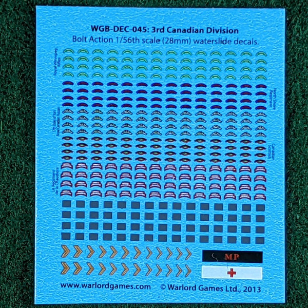Bolt Action Canadian 3rd Division Decal sheet - for 1/56 or 28mm miniatures