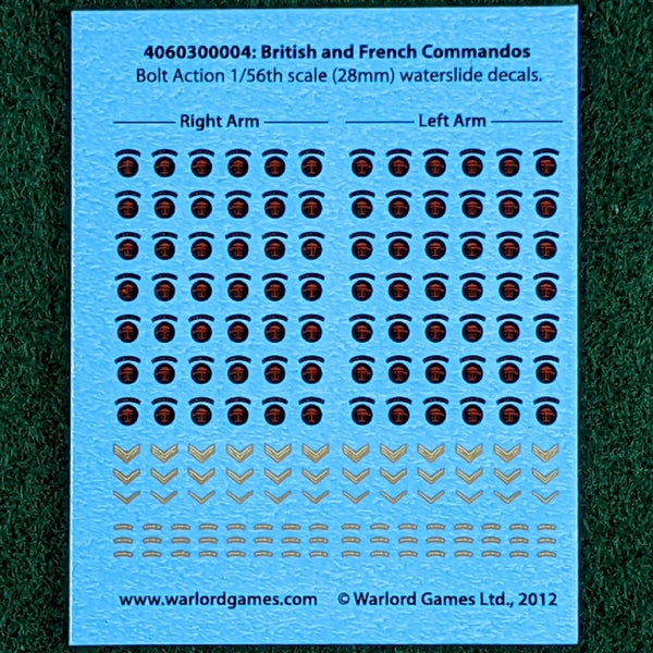 Bolt Action British & French Commandos Decal sheet - for 1/56 or 28mm miniatures