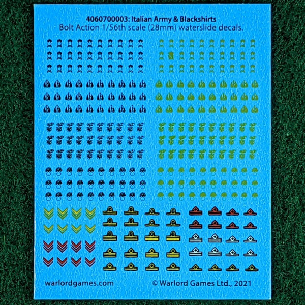 Bolt Action Italian Army & Blackshirts Decal sheet - for 1/56 or 28mm miniatures