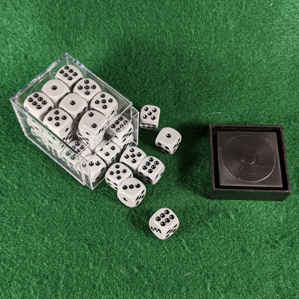 12mm dice block - 36 grey and black D6 dice