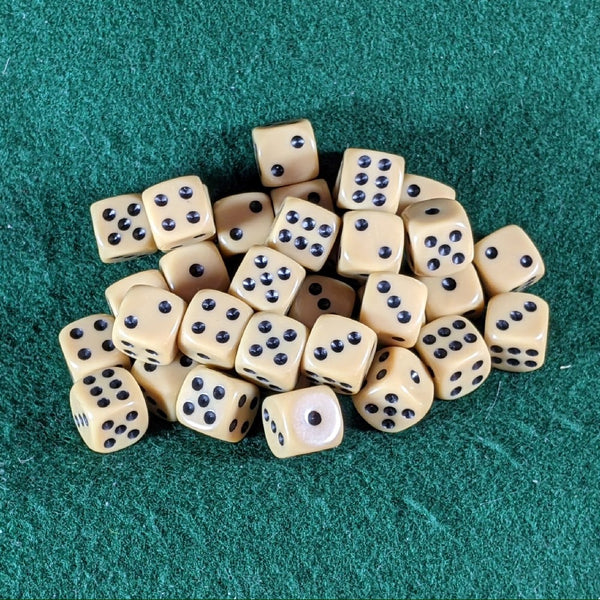 12mm dice - 36 tan and black D6 dice