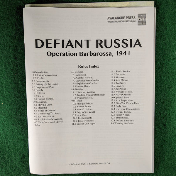 Defiant Russia 1941 + DR Red Victory - Avalanche Press - unpunched